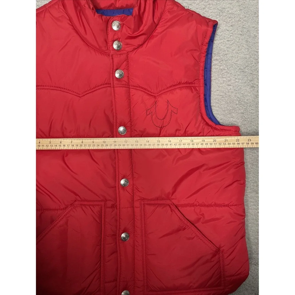 True Religion World Tour Red Snap Button On‎ Puffer Vest W/ Pockets Men's XL